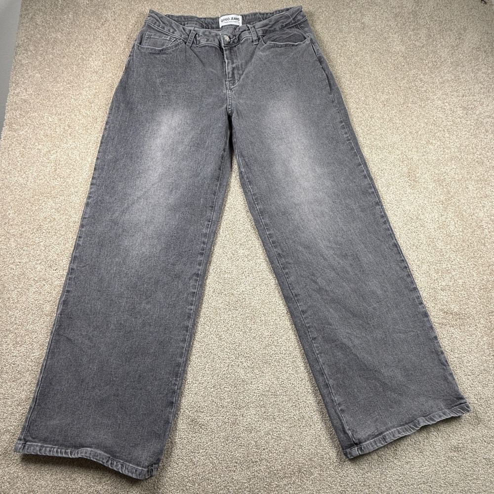 Gogo Jeans Womens Wide Leg High Rise Faded Gray Denim Pants Size 11/30